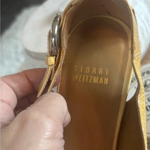 Stuart Weitzman Yellow Peep-Toe Buckle Flats - Picture 4 of 8